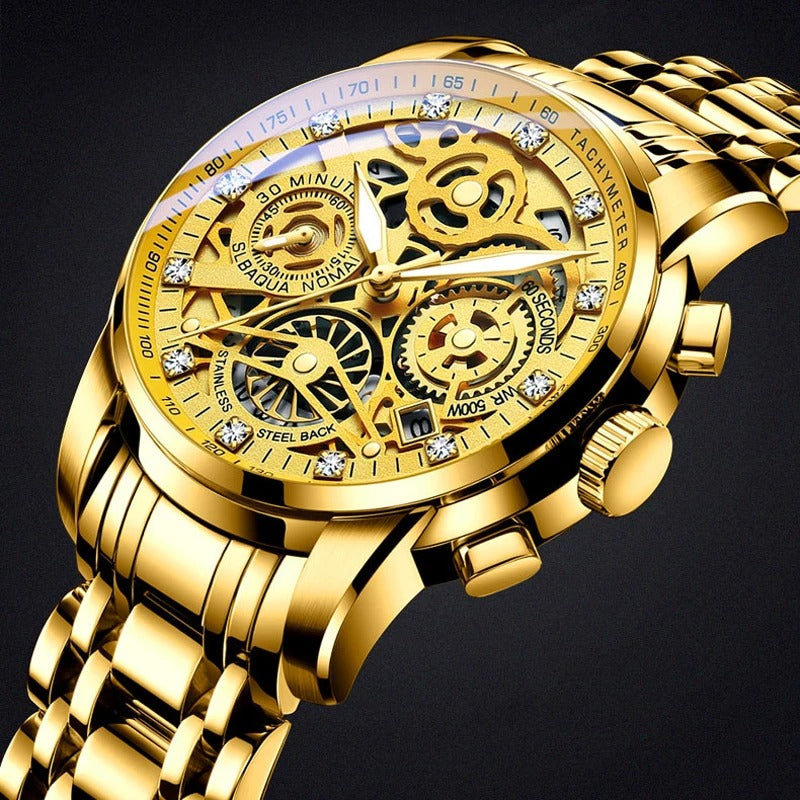 Skeleton Round Dial Luminous Quartz Watch for Men