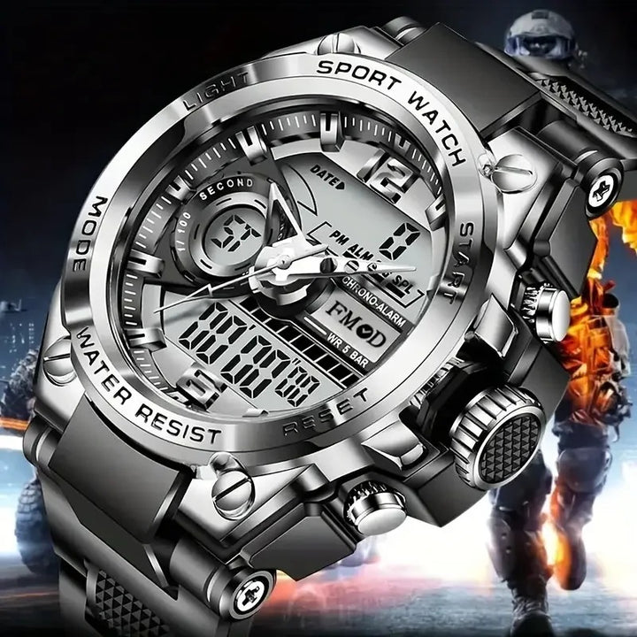 Men's Dual Time Fashion Watch with Digital and Analog Display