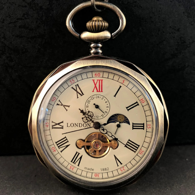 Astral Elegance Mechanical Moon Dial Unisex Pocket Watch