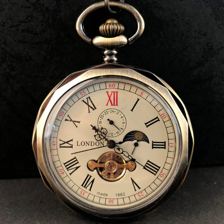 Astral Elegance Mechanical Moon Dial Unisex Pocket Watch