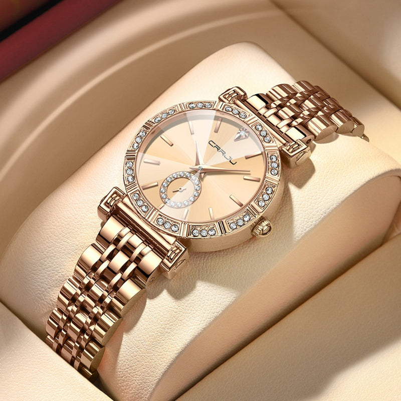 Stainless Steel Luxury Rhinestone Quartz Watch for Women