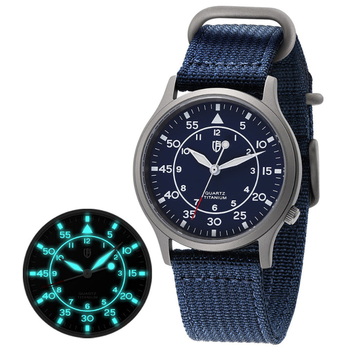 Luminous Titanium Quartz Watch with Canvas Strap