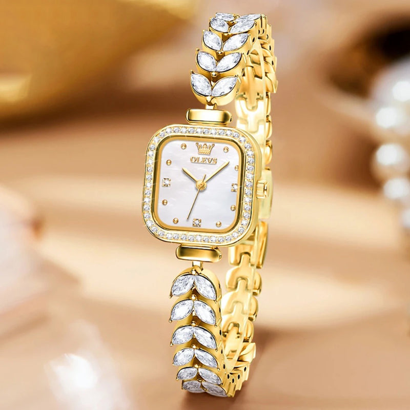 Women's Luxe Glamour Rhinestone Embellished Square Dial Quartz Watch