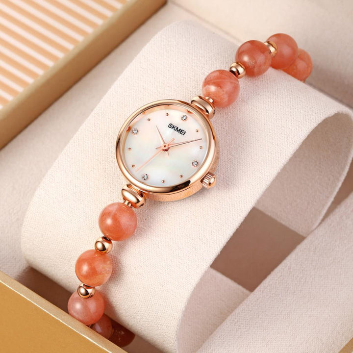 Romantic Pearl Beaded Quartz Watch Bracelet for Women