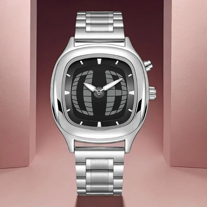 Y2K Pointer Number Dual Display Stainless Steel Men's Watch