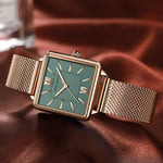Stainless Steel Meh Strap on Square Dial Luxury Watch for Women