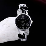 Black and White Rhinestone Hearts Bangle Bracelet Quartz Watches