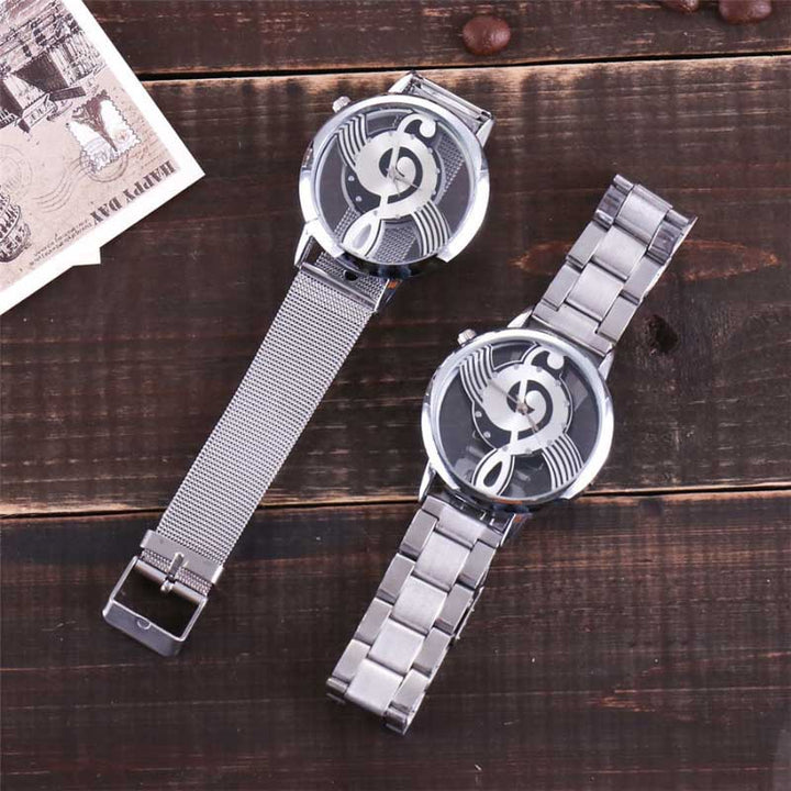 Musical Note Treble Clef Accent Silver Quartz Watches