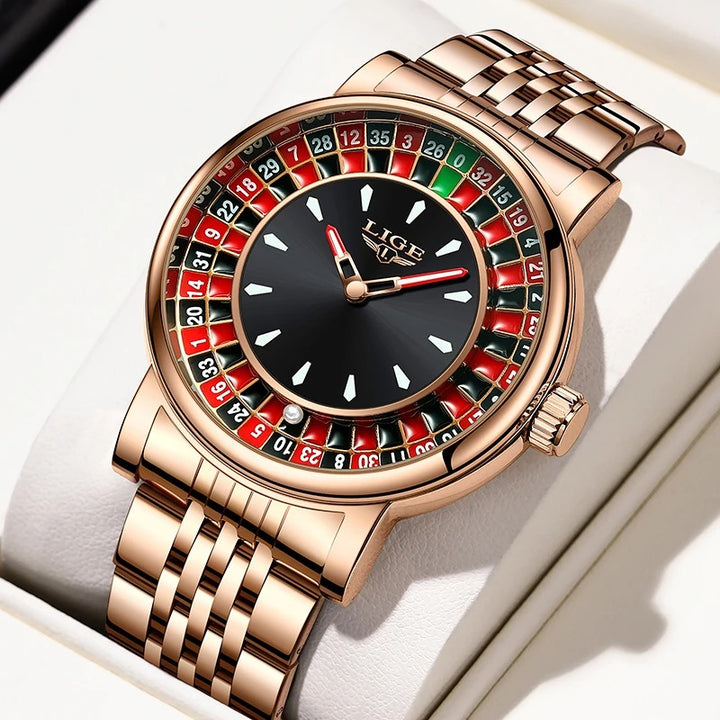 Luxurious Style Roulette-Inspired Dial Design Quartz Watch for Men