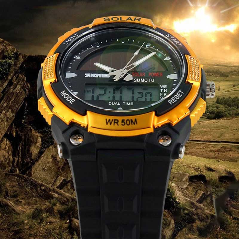 Solar Power Hybrid Dial Display Outdoor Sports Watches for Men