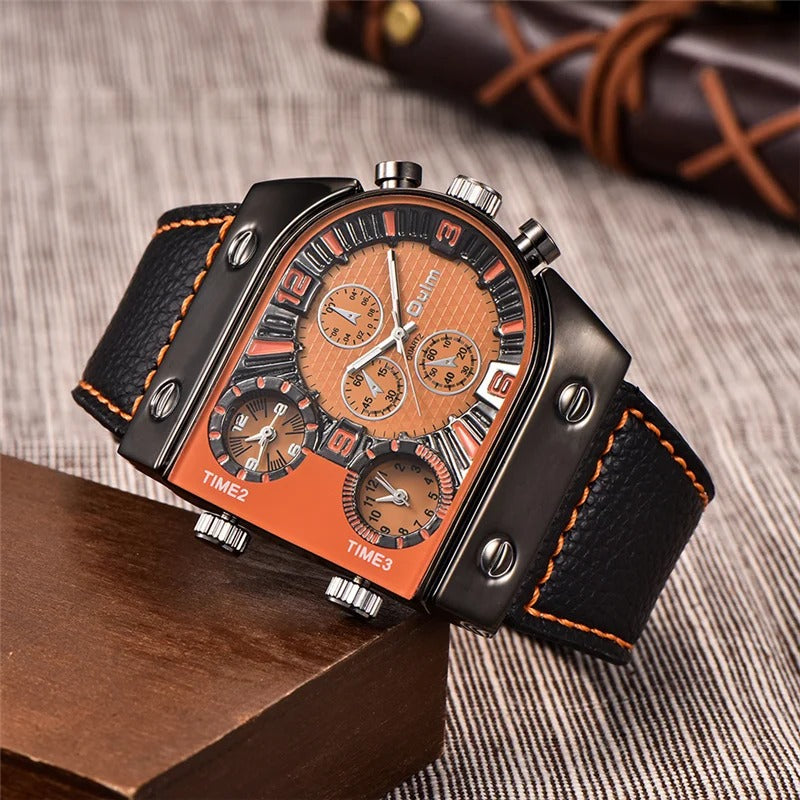 Urban Explorer’s Multiple Time Zone with PU Leather Strap Quartz Watch