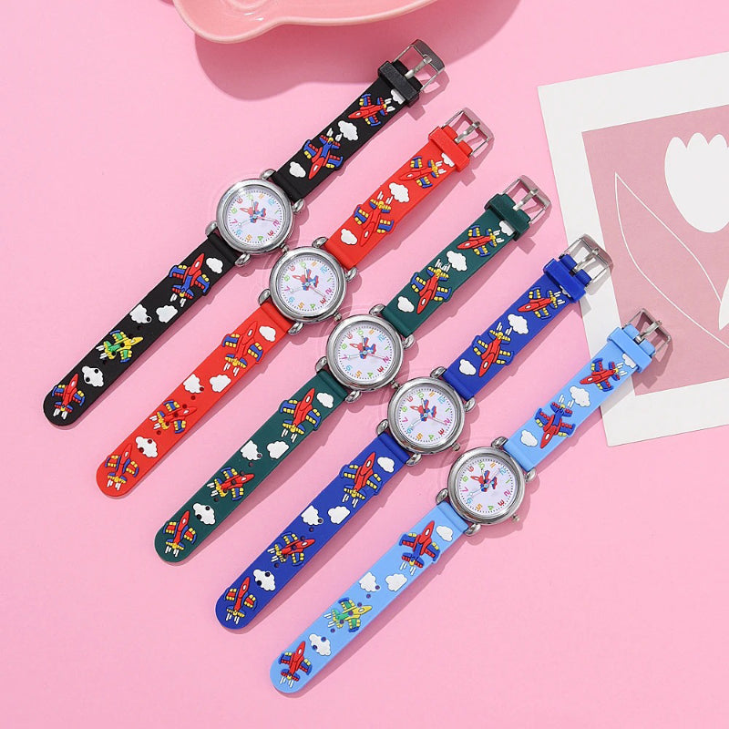 Cartoon Airplane Design Silicone Band Kid's Quartz Watch