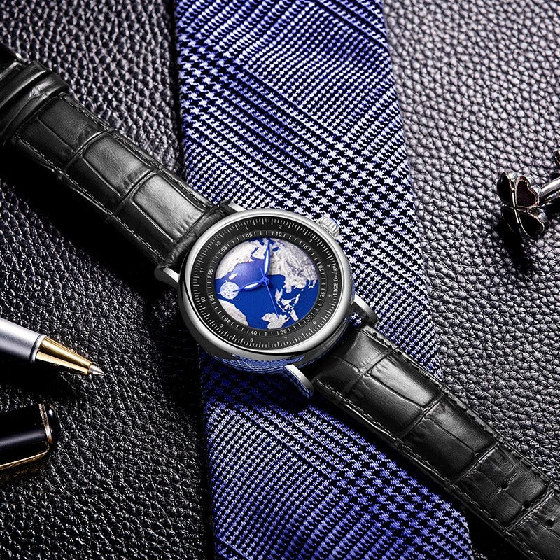 Travel-inspired Aesthetic World Map Dial Quartz Watch