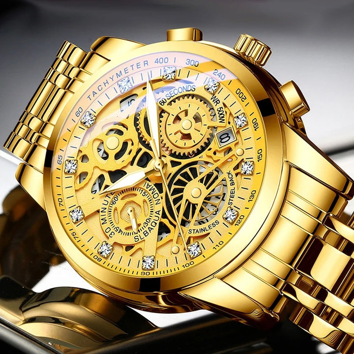 Skeleton Round Dial Luminous Quartz Watch for Men