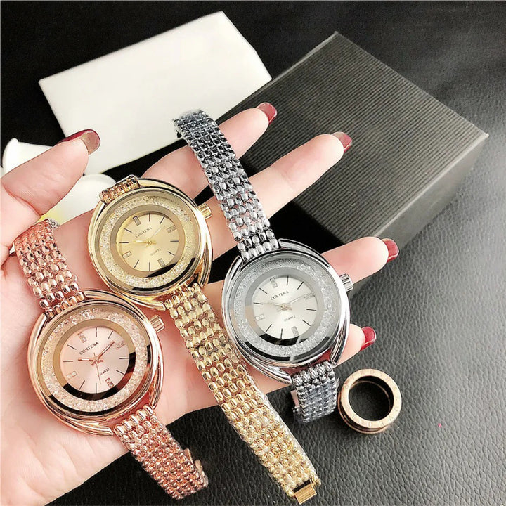 Women's Luxury Stainless Steel Rhinestone Dial Wristwatch