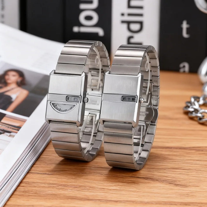 Luxury Vintage Minimalist Stainless Steel Square Case Couple Watch
