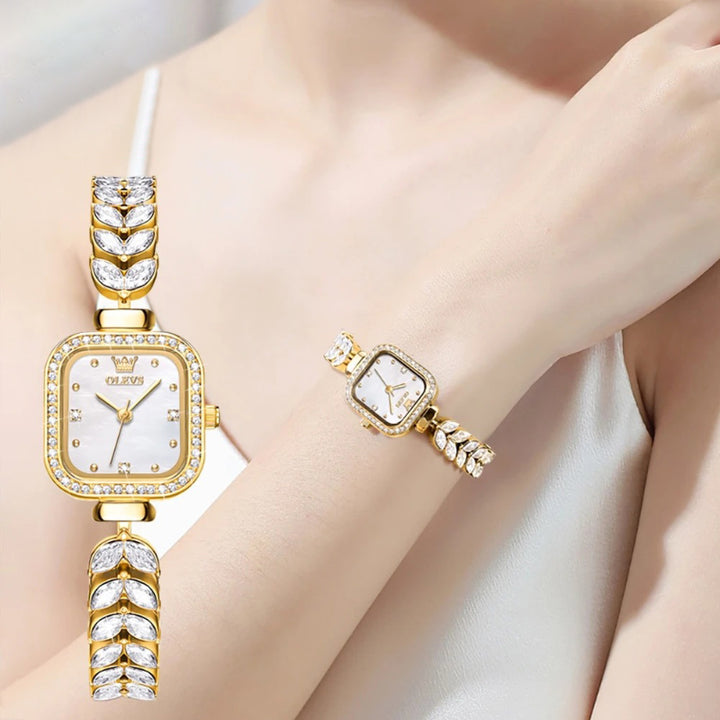 Women's Luxe Glamour Rhinestone Embellished Square Dial Quartz Watch