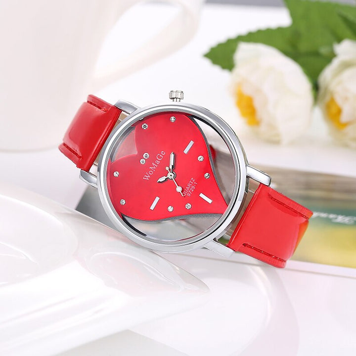 Romantic Heart Shaped Dial Display Quartz Watch for Women