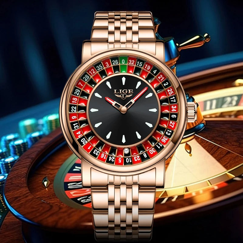 Luxurious Style Roulette-Inspired Dial Design Quartz Watch for Men