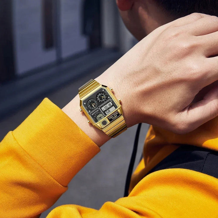 Retro Men's Digital Analog Watch with Triple Time Display
