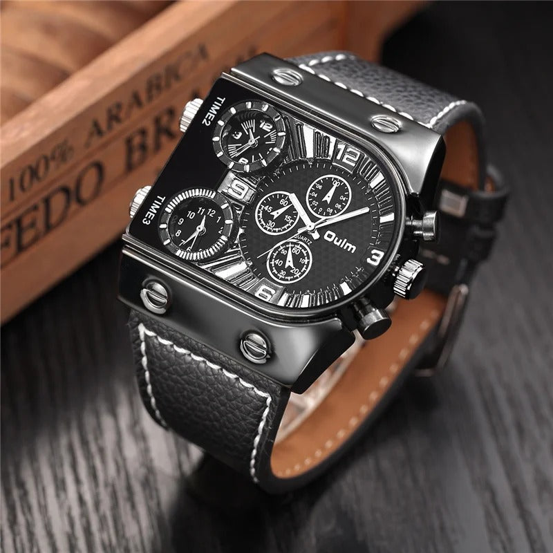 Urban Explorer’s Multiple Time Zone with PU Leather Strap Quartz Watch
