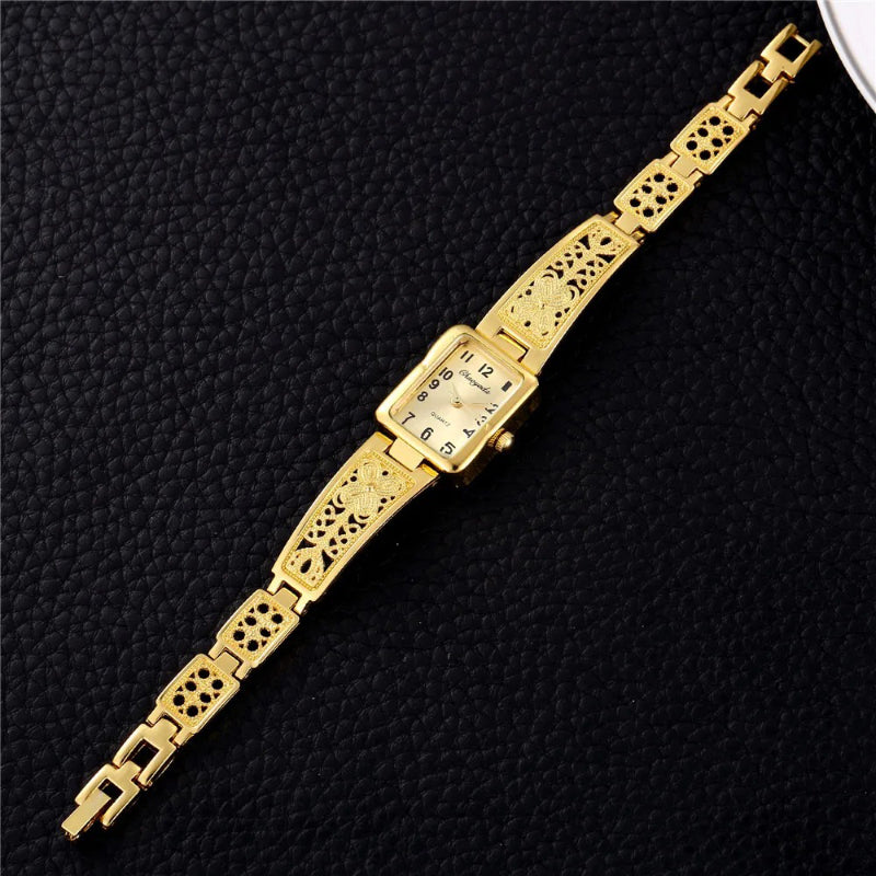 Vintage Luxury Stainless Steel Carved Pattern Bracelet Quartz Watch