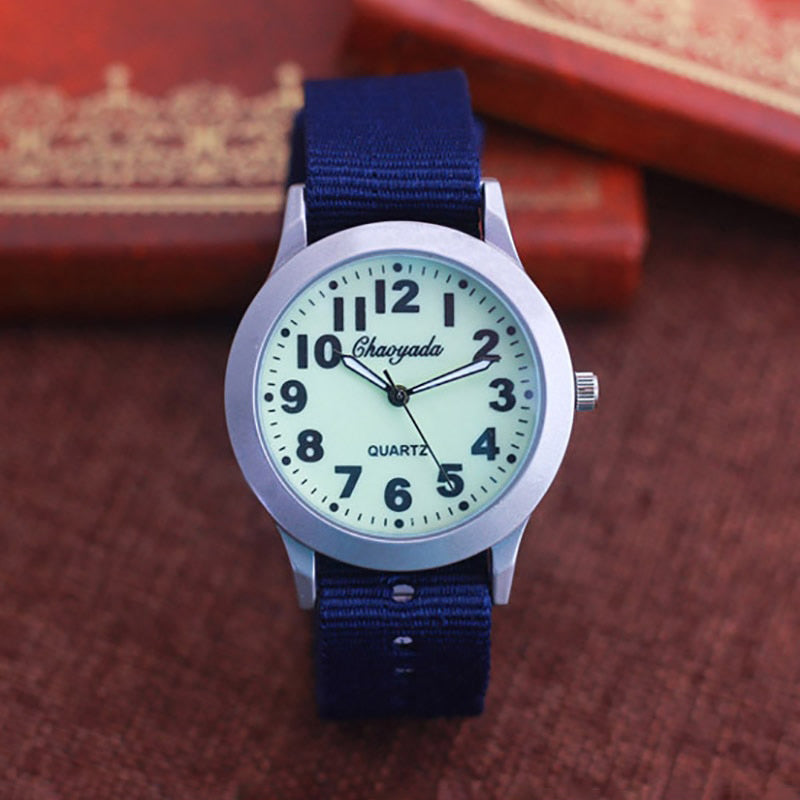 Luminous Quartz Watch with Canvas Strap for Kids