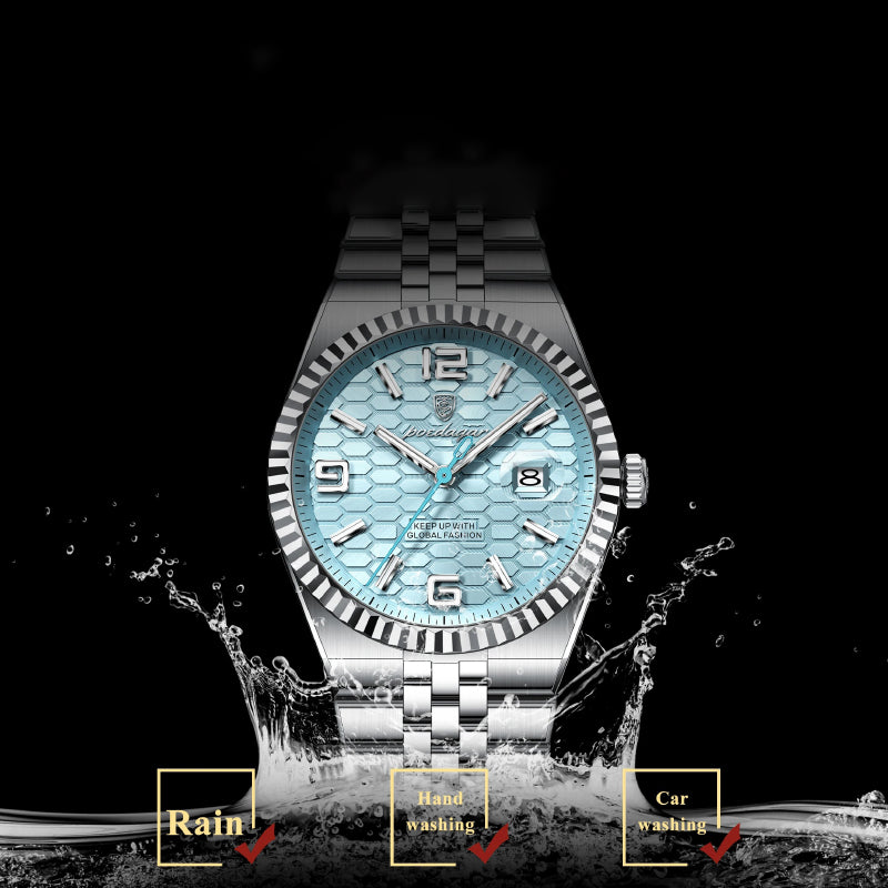 Honeycomb Textured Dial Stainless Steel Quartz Men's Watch
