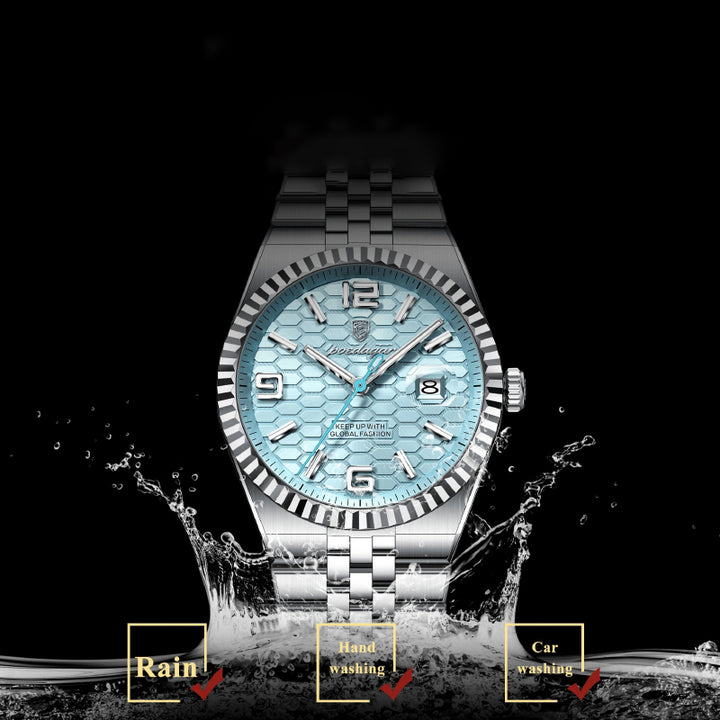 Honeycomb Textured Dial Stainless Steel Quartz Men's Watch