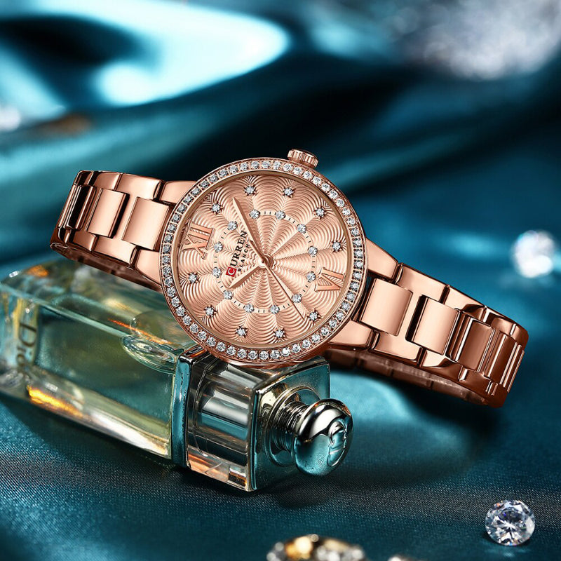 Fancy Rhinestone Studded Luxury Quartz Watch for Women