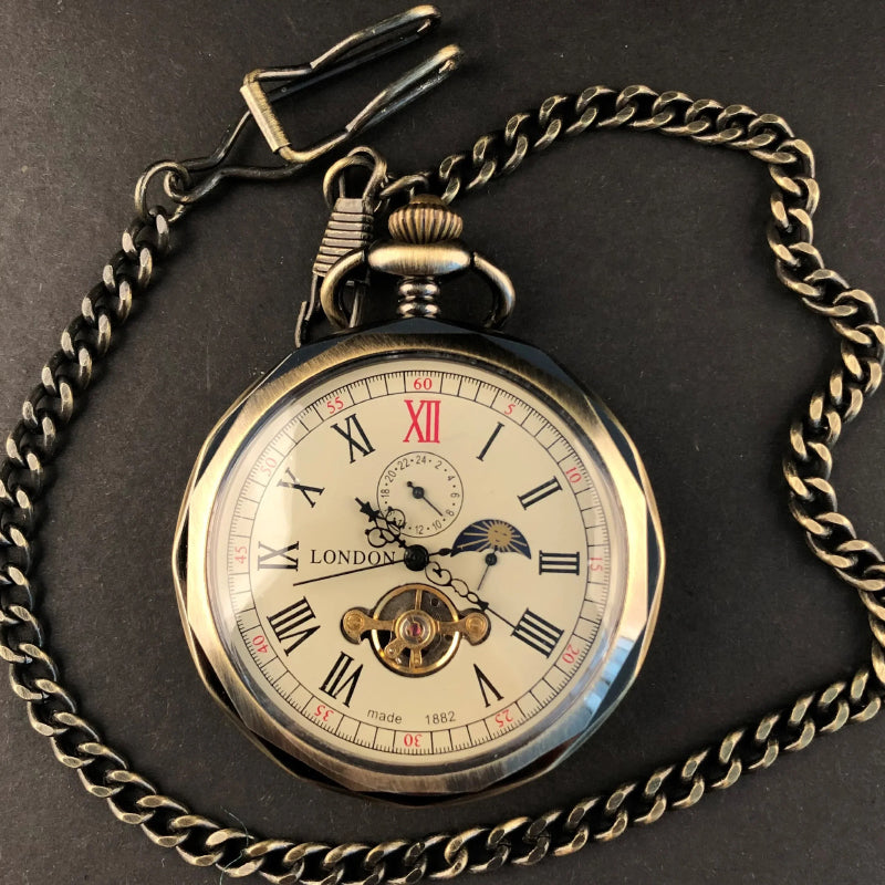 Astral Elegance Mechanical Moon Dial Unisex Pocket Watch