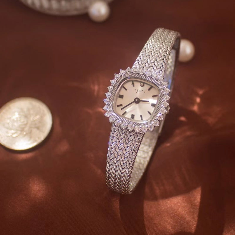 Rhinestone Studded Dial with Braided Mesh Strap Watch