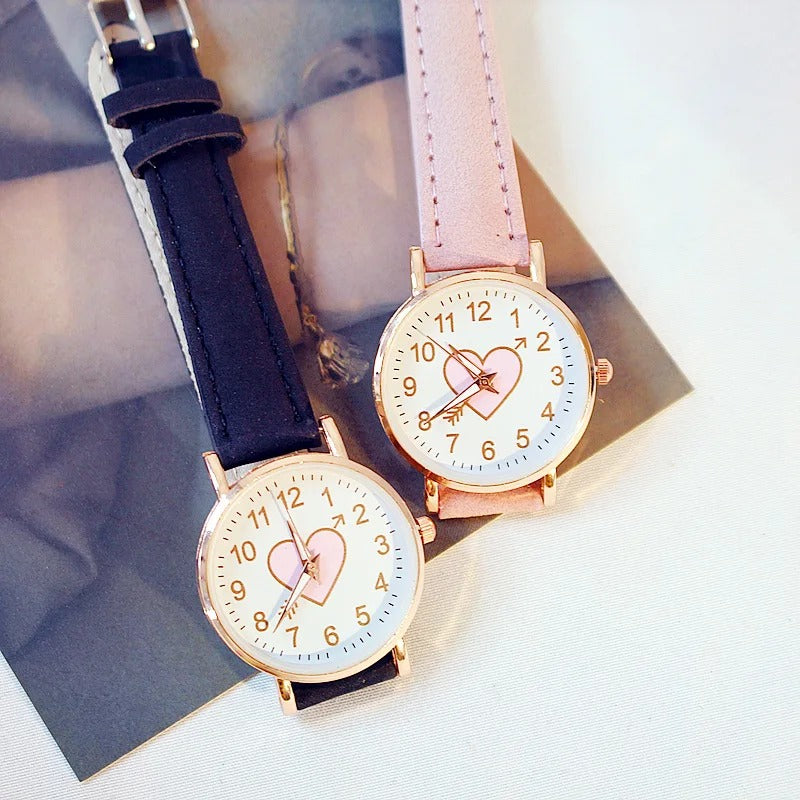 Cute Heart-shaped Dial Women's Fashionable Minimalist Watch