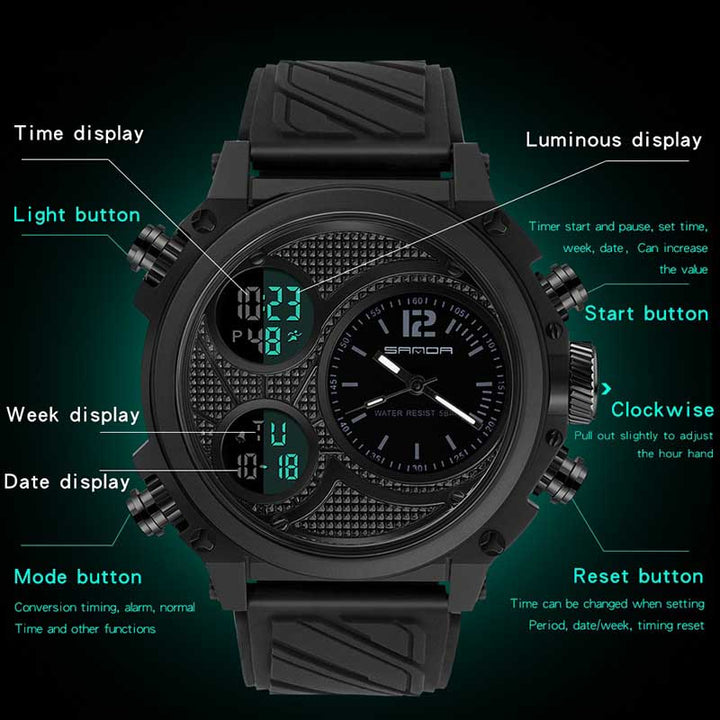 Triple Digital Dial Display Casual Watch for Men