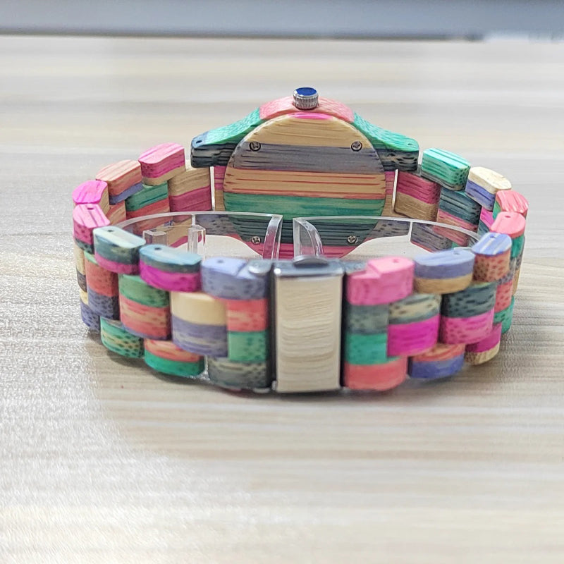 Colorful Bamboo Strap Roman Numerals Dial Quartz Watch