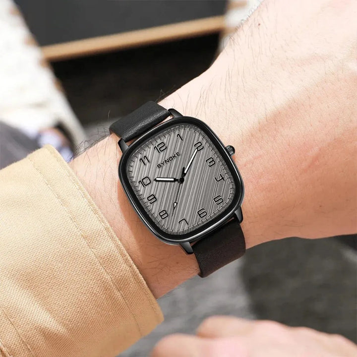 Men's Sporty Vibe Textured Leather Band Quartz Watch