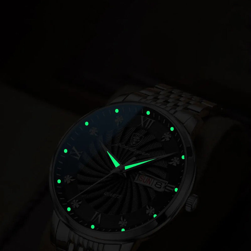 Rhinestone Inlay Dial with Stainless Steel Luminous Watch for Men