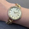 Round Dial with Rhinestones and Chain Bracelet Strap Quartz Watch for Women