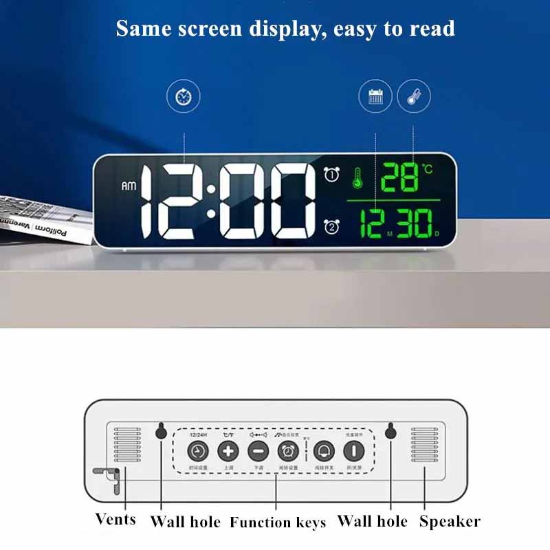 Mirror LED Digital Alarm Clock for Living Room Decoration