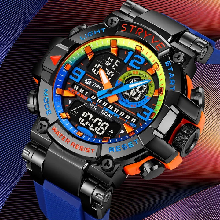 Men's Holographic Design Digital-Analog Silicone Strap Watch