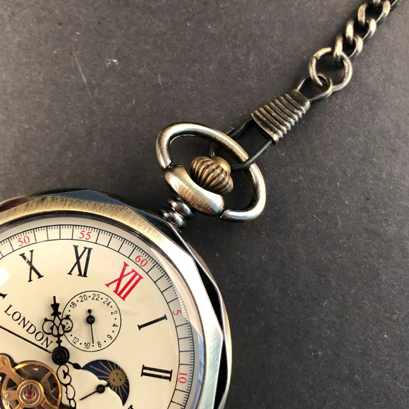 Astral Elegance Mechanical Moon Dial Unisex Pocket Watch