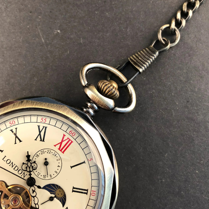 Astral Elegance Mechanical Moon Dial Unisex Pocket Watch