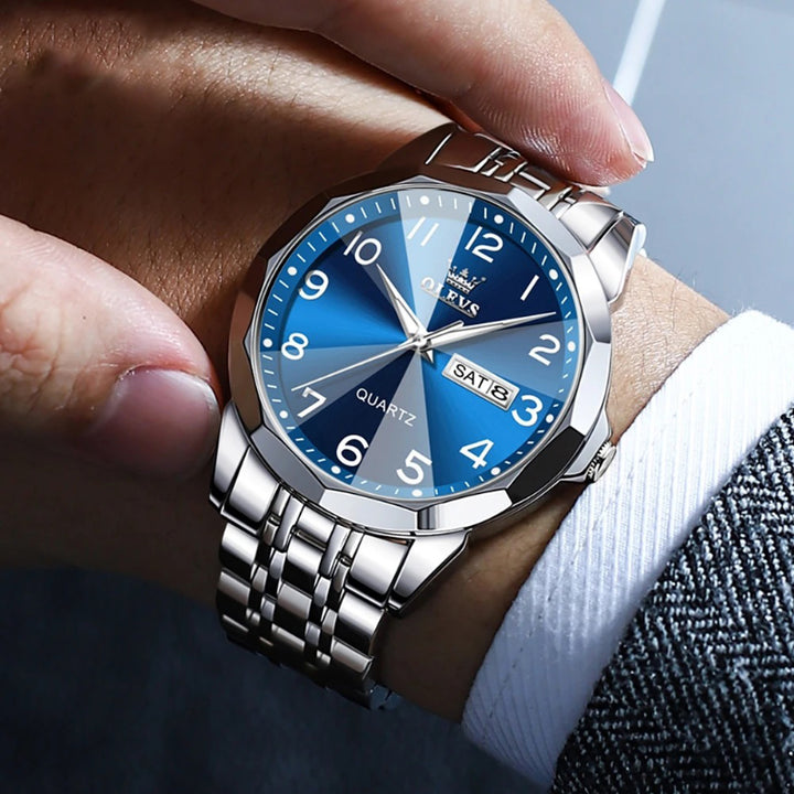 Stainless Steel Diamond Cut Mirror Design Quartz Watch for Men