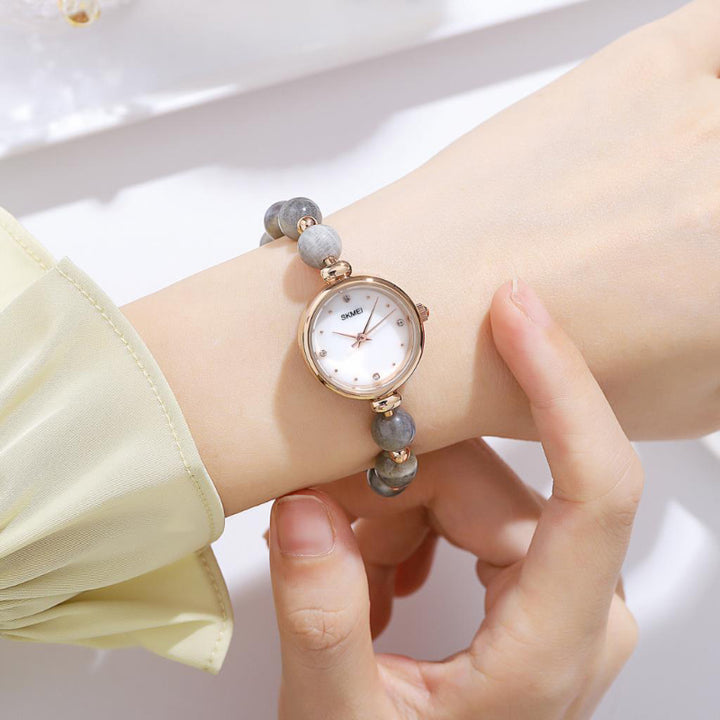 Romantic Pearl Beaded Quartz Watch Bracelet for Women