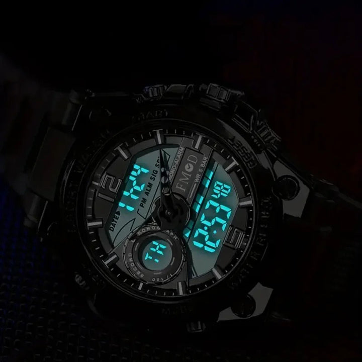 Men's Dual Time Fashion Watch with Digital and Analog Display