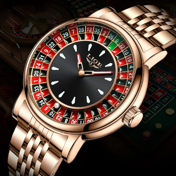 Luxurious Style Roulette-Inspired Dial Design Quartz Watch for Men
