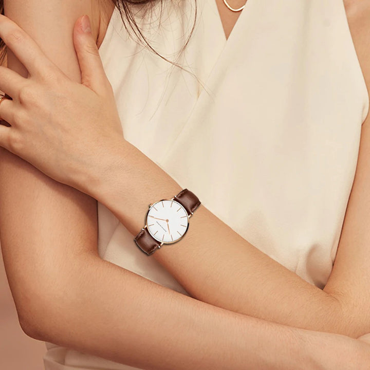 Minimalist Round Stick Dial Quartz Watch for Women