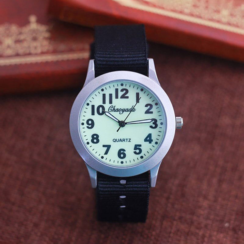 Luminous Quartz Watch with Canvas Strap for Kids