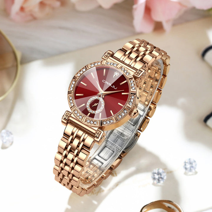 Stainless Steel Luxury Rhinestone Quartz Watch for Women