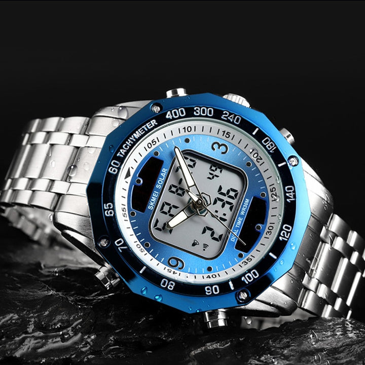 Full Steel Hybrid Dial Display Quartz Watch for Men